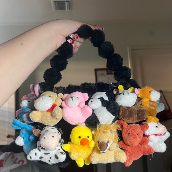 Dolls Kill Handbags - Healing My Inner Child | Stuffed 3D Animal Black Purse HandBag | Plush Toy Bag